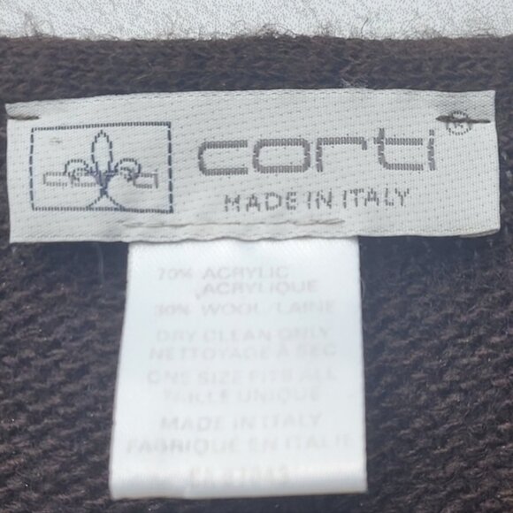 Corti Italy Wool Blend Poncho Cardigan One Size Brown Black Open Front Wrap - Picture 11 of 11